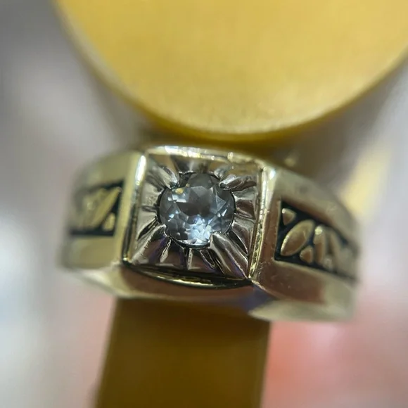 Vintage Men’s RingGold plated Clear CZ Stone Square Setting Sz 11 antique look